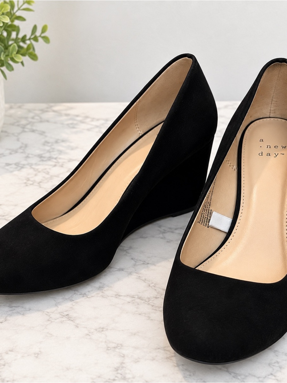 a new day Black Suede Wedge Pumps
